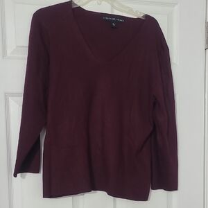 Josephine Chaus V-Neck Pullover - Burgundy